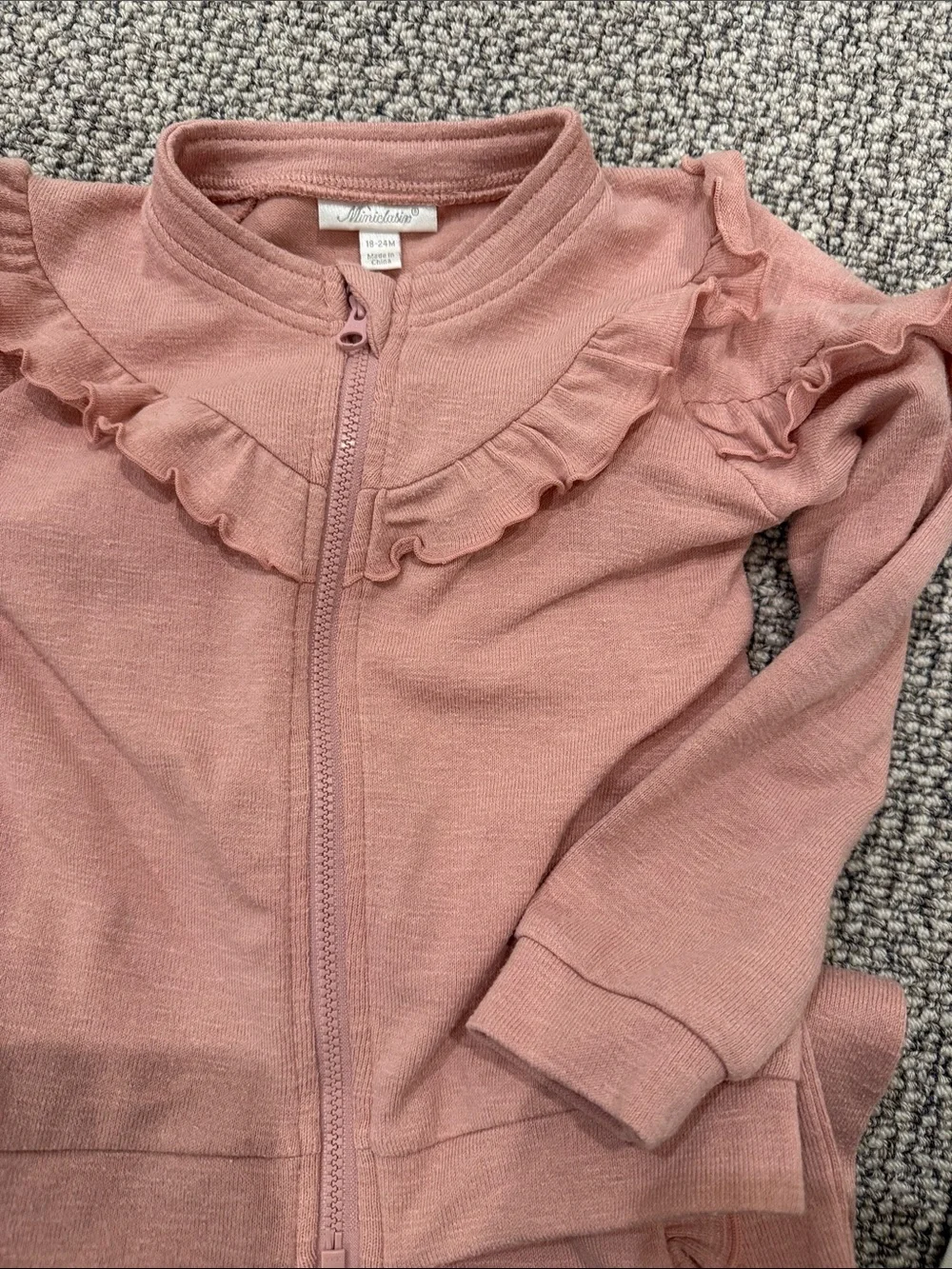 Mimiclakin Dusty Rose Zip Front Ruffle Baby Set